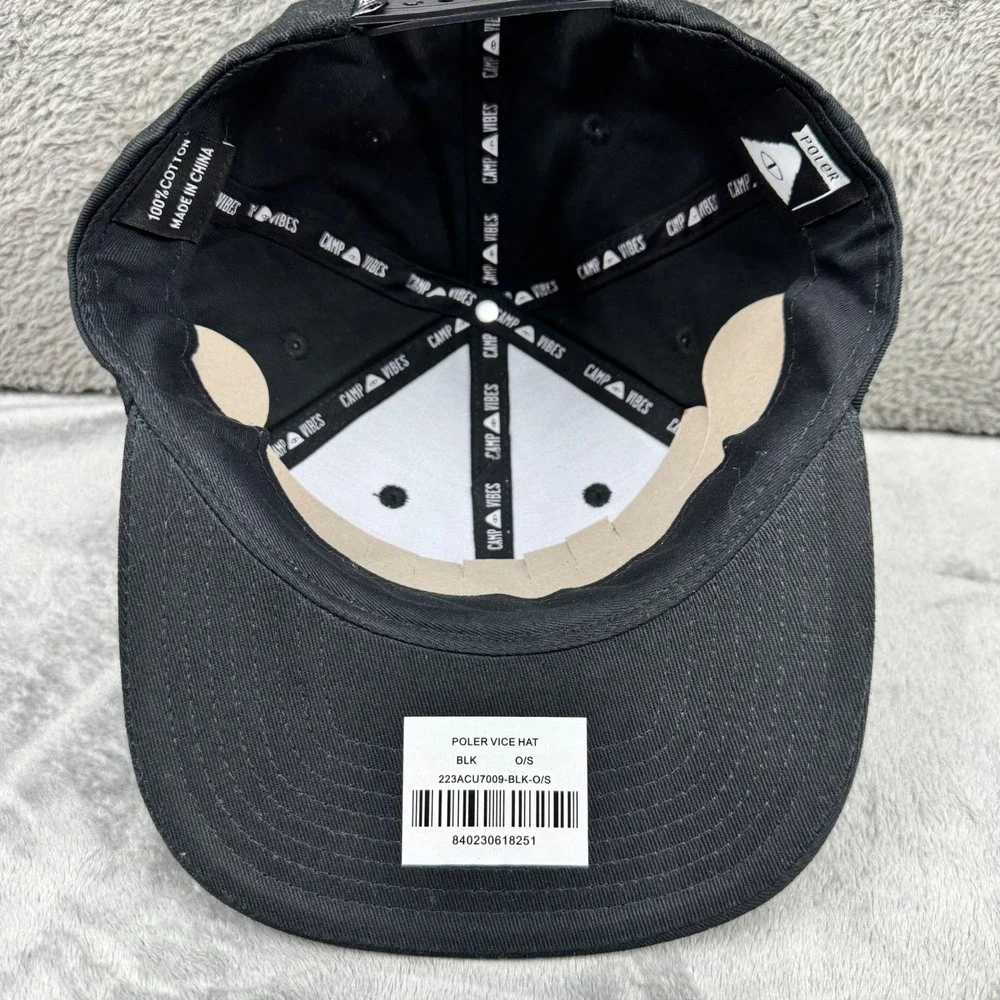 Poler Vice Hat Mens OS‎ Black New Camp Vibes Snapback Flat Brim 223ACU7009-BLK